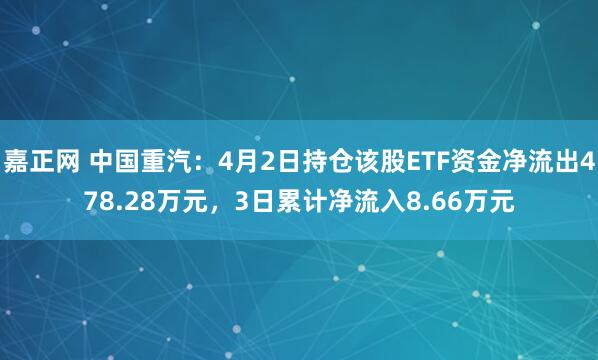 嘉正网 中国重汽：4月2日持仓该股ETF资金净流出478.28万元，3日累计净流入8.66万元