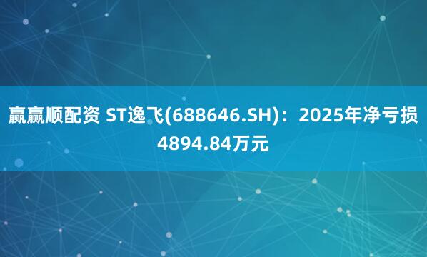 赢赢顺配资 ST逸飞(688646.SH)：2025年净亏损4894.84万元